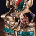 Brass Sitting Ardhanarishwara Statue | 9.5" x 6" x 3" | 4.5 kg | Stone Inlay Work | Shiva Parvati Divine Unity | Sacred Hindu Art | Jaipurio